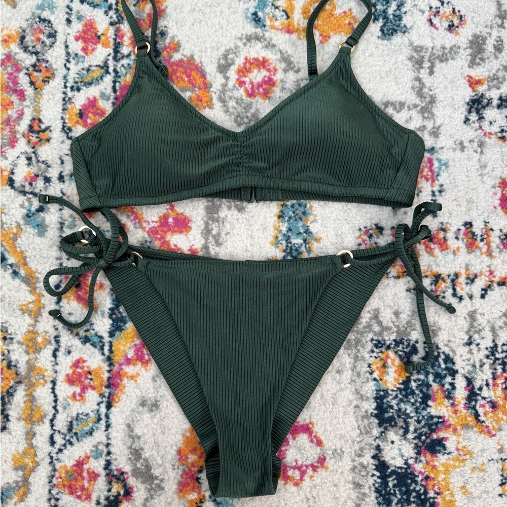 Aerie Green Ribbed Bikini Set